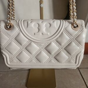 Tory Burch Fleming Soft Ivory Leather Quilted Convertible Chain Shoulder Bag